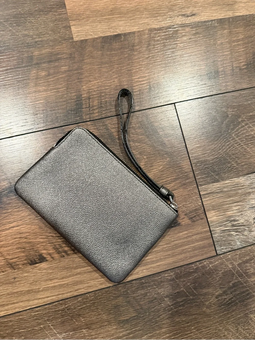 Coach Metallic Charcoal Leather Wristlet